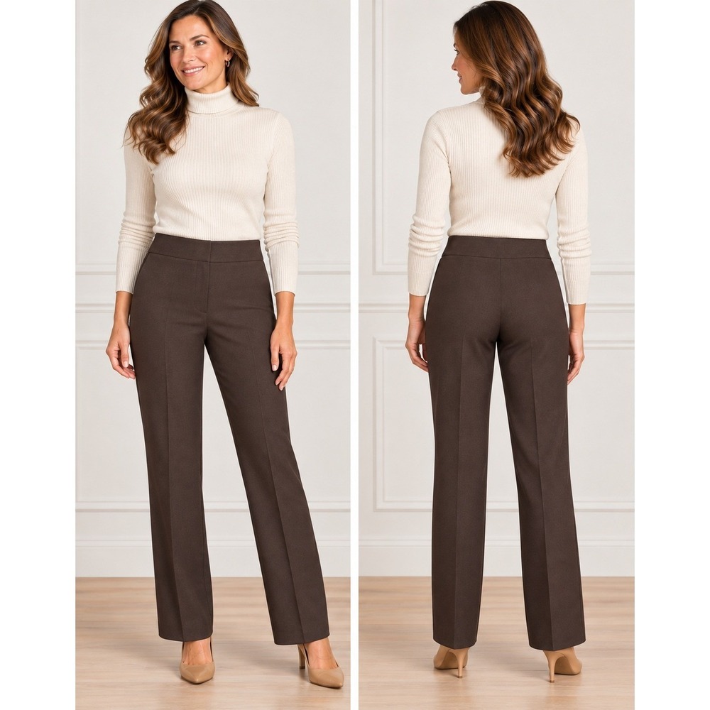 Talbots Dress Pants Womens 4P Brown Wool Blend Straight Leg Side Zip